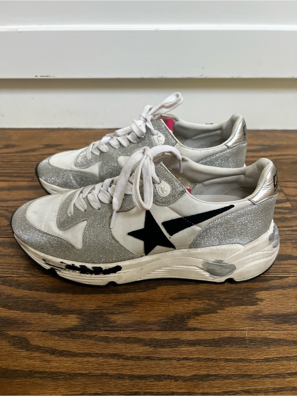 Like new Golden Goose Running Silver Glitter Sneaker Black Star 38 - Picture 4 of 7